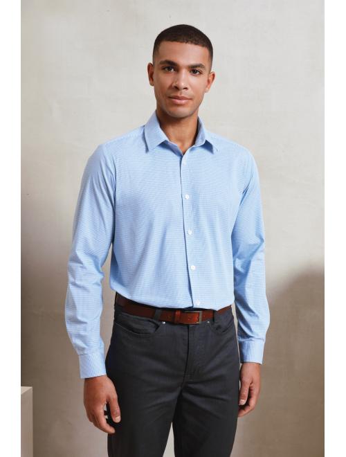 MEN'S LONG SLEEVE GINGHAM COTTON MICROCHECK SHIRT