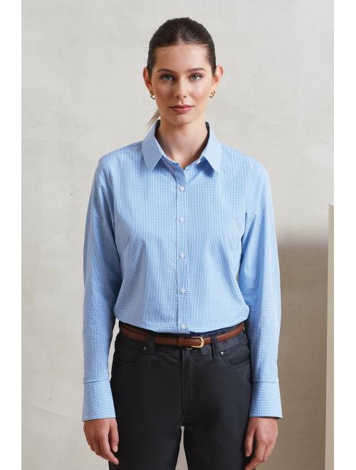 WOMEN'S LONG SLEEVE GINGHAM MICROCHECK SHIRT