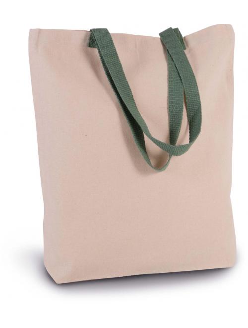 SHOPPER BAG WITH GUSSET AND CONTRAST COLOUR HANDLE Natural/Dusty Light Green