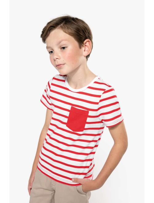 KIDS' STRIPED SHORT SLEEVE SAILOR T-SHIRT WITH POCKET