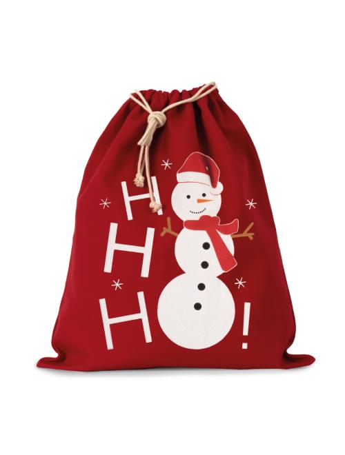 COTTON BAG WITH SNOWMAN DESIGN AND DRAWCORD CLOSURE