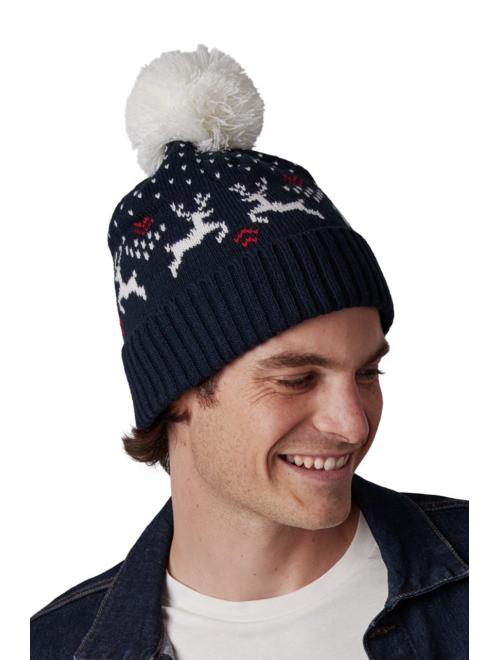 WINTER BEANIE WITH REINDEER DESIGN