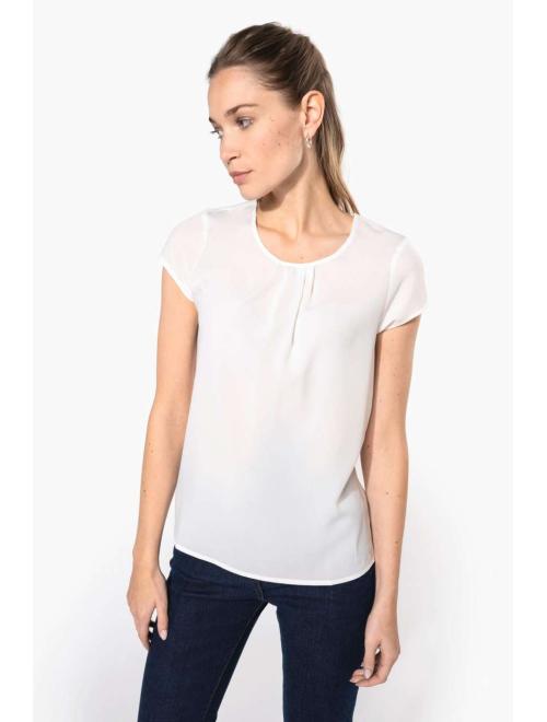 LADIES' SHORT-SLEEVED CREPE BLOUSE