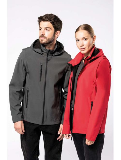 UNISEX 3-LAYER SOFTSHELL HOODED JACKET WITH REMOVABLE SLEEVES