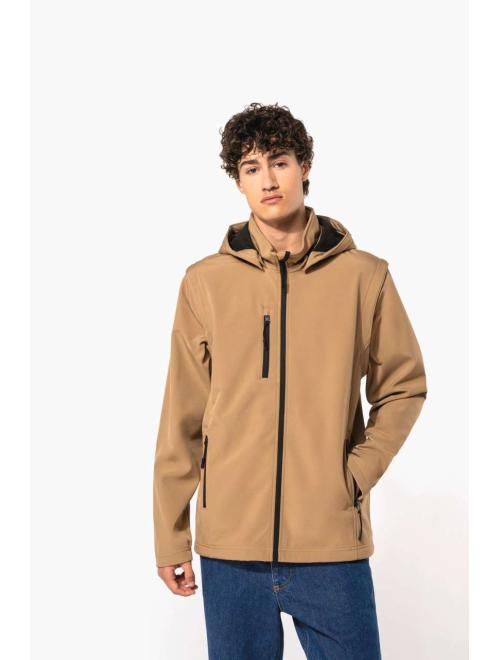 UNISEX 3-LAYER SOFTSHELL HOODED JACKET WITH REMOVABLE SLEEVES UNISEX 3-LAYER SOFTSHELL HOODED JACKET WITH REMOVABLE SLEEVES
