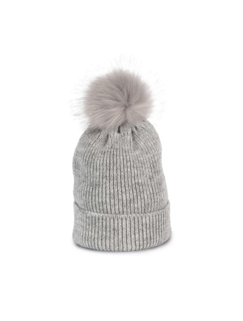 KNITTED BOBBLE BEANIE IN RECYCLED YARN