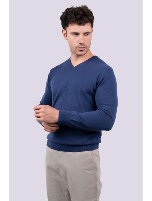 MEN’S V-NECK FINE GAUGE COTTON PULLOVER