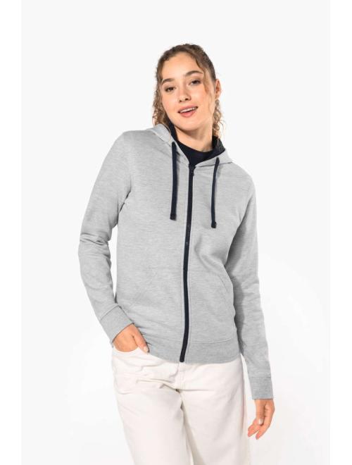 LADIES’ CONTRAST HOODED FULL ZIP SWEATSHIRT
