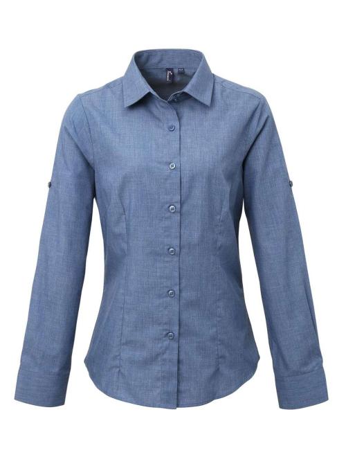 WOMEN'S CROSS-DYE ROLL SLEEVE POPLIN BAR SHIRT
