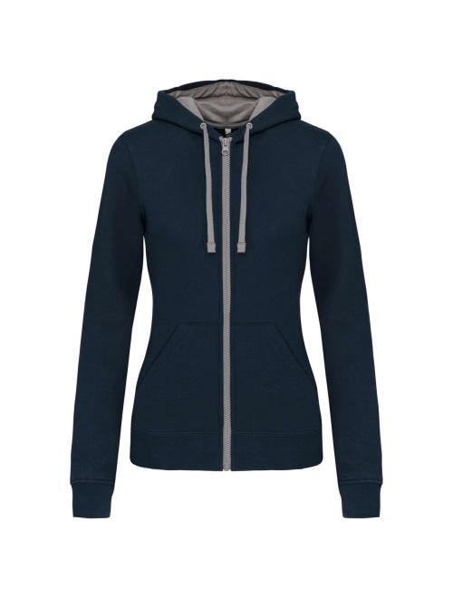 LADIES’ CONTRAST HOODED FULL ZIP SWEATSHIRT