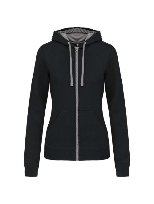 LADIES’ CONTRAST HOODED FULL ZIP SWEATSHIRT