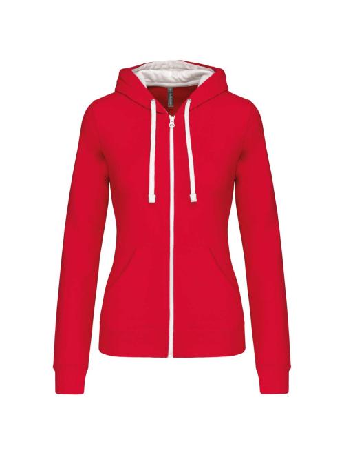 LADIES’ CONTRAST HOODED FULL ZIP SWEATSHIRT