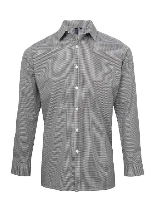 MEN'S LONG SLEEVE GINGHAM COTTON MICROCHECK SHIRT