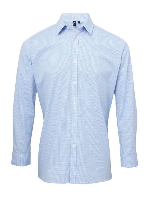 MEN'S LONG SLEEVE GINGHAM COTTON MICROCHECK SHIRT