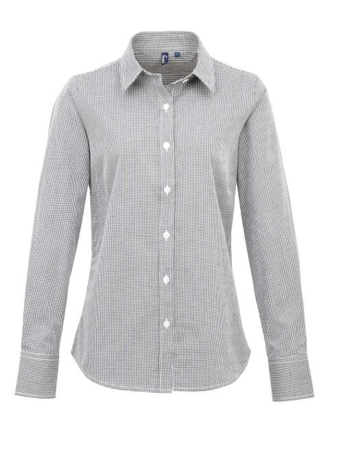WOMEN'S LONG SLEEVE GINGHAM MICROCHECK SHIRT