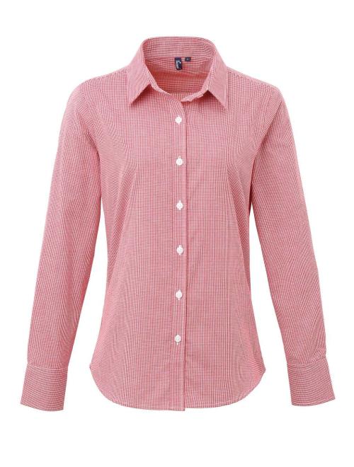 WOMEN'S LONG SLEEVE GINGHAM MICROCHECK SHIRT