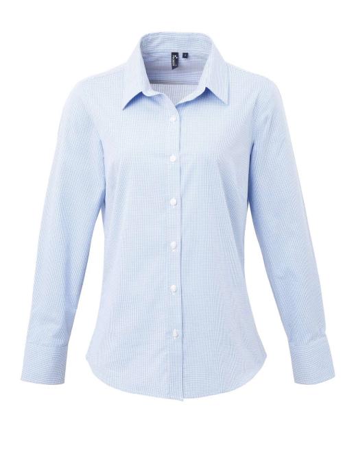 WOMEN'S LONG SLEEVE GINGHAM MICROCHECK SHIRT