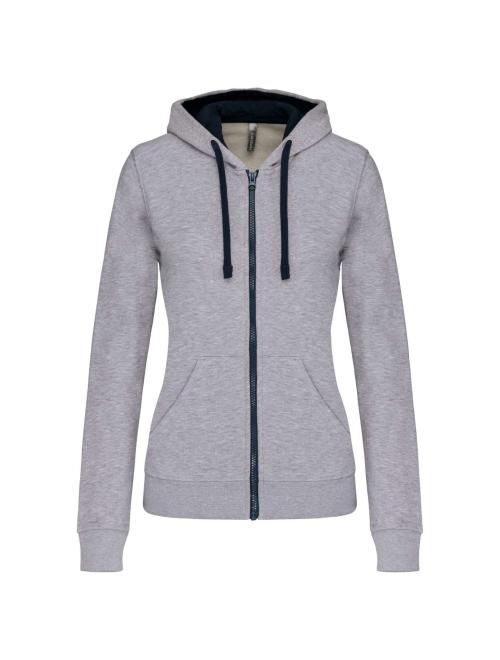 LADIES’ CONTRAST HOODED FULL ZIP SWEATSHIRT