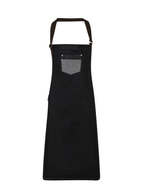 'DIVISION' WAXED LOOK DENIM BIB APRON WITH FAUX LEATHER