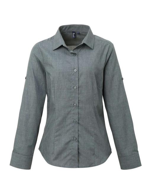 WOMEN'S CROSS-DYE ROLL SLEEVE POPLIN BAR SHIRT