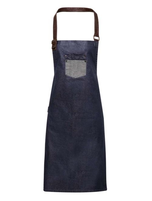'DIVISION' WAXED LOOK DENIM BIB APRON WITH FAUX LEATHER