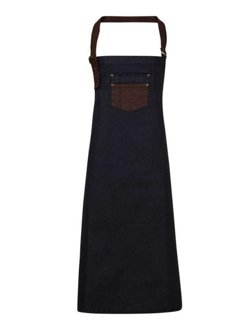 'DIVISION' WAXED LOOK DENIM BIB APRON WITH FAUX LEATHER 'DIVISION' WAXED LOOK DENIM BIB APRON WITH FAUX LEATHER