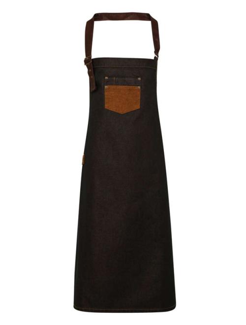 'DIVISION' WAXED LOOK DENIM BIB APRON WITH FAUX LEATHER