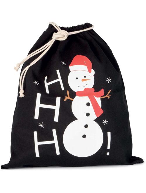 COTTON BAG WITH SNOWMAN DESIGN AND DRAWCORD CLOSURE