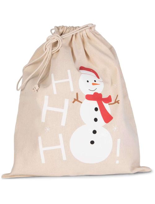 COTTON BAG WITH SNOWMAN DESIGN AND DRAWCORD CLOSURE
