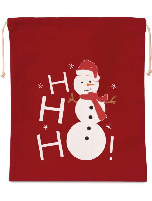 COTTON BAG WITH SNOWMAN DESIGN AND DRAWCORD CLOSURE
