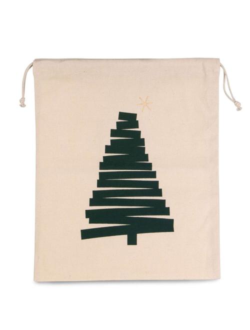 COTTON BAG WITH CHRISTMAS TREE DESIGN AND DRAWCORD CLOSURE