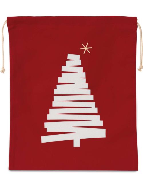 COTTON BAG WITH CHRISTMAS TREE DESIGN AND DRAWCORD CLOSURE
