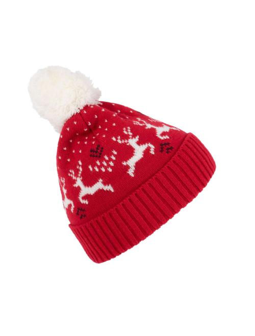 WINTER BEANIE WITH REINDEER DESIGN
