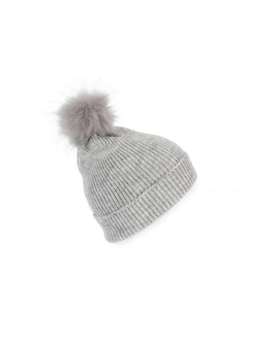 KNITTED BOBBLE BEANIE IN RECYCLED YARN