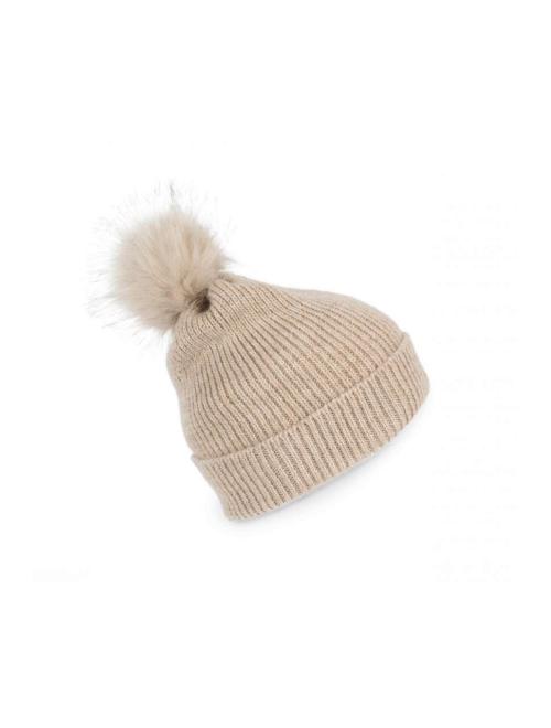 KNITTED BOBBLE BEANIE IN RECYCLED YARN