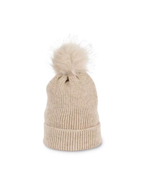 KNITTED BOBBLE BEANIE IN RECYCLED YARN