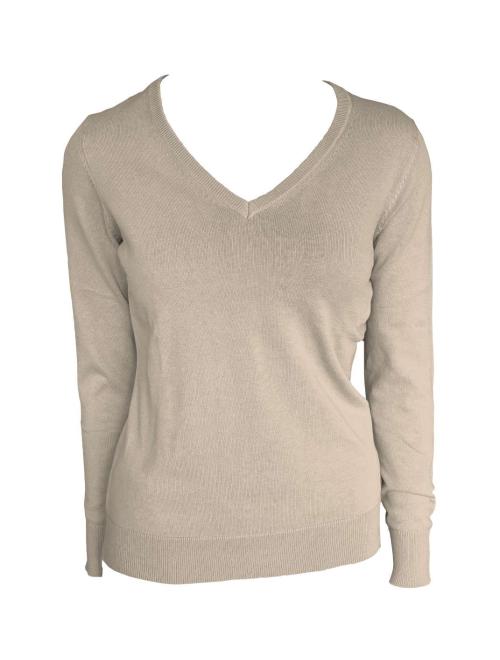 WOMEN’S V-NECK FINE GAUGE COTTON PULLOVER