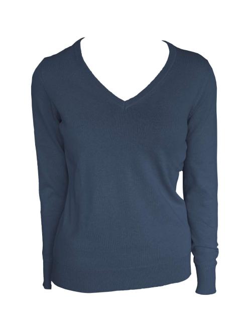 WOMEN’S V-NECK FINE GAUGE COTTON PULLOVER