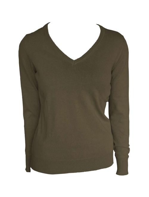 WOMEN’S V-NECK FINE GAUGE COTTON PULLOVER