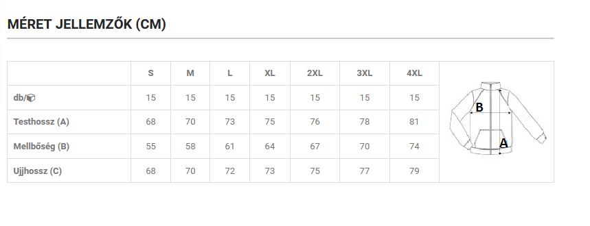 MEN'S LIGHTWEIGHT HOODED PADDED JACKET mérettáblázat MEN'S LIGHTWEIGHT HOODED PADDED JACKET mérettáblázat
