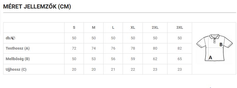 MEN'S SHORT SLEEVE JERSEY POLO SHIRT mérettáblázat MEN'S SHORT SLEEVE JERSEY POLO SHIRT mérettáblázat