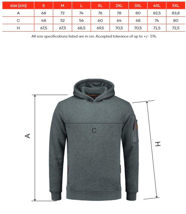 Premium Hooded Sweater mérettáblázat Premium Hooded Sweater mérettáblázat