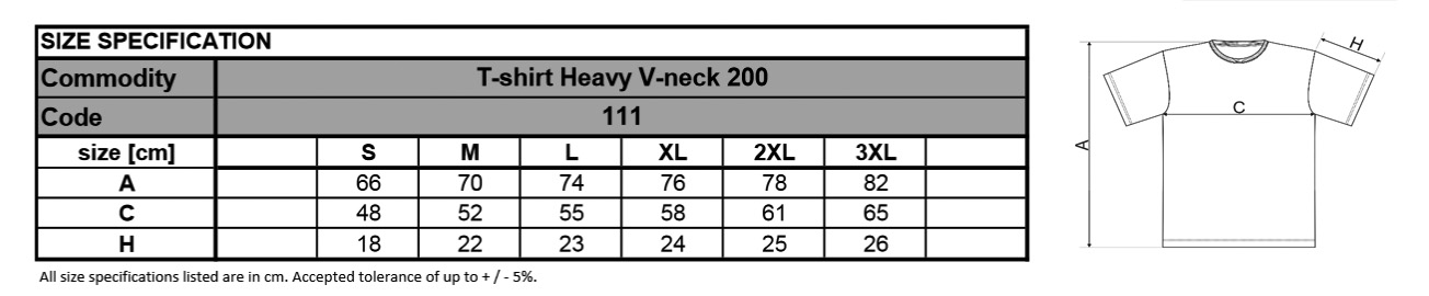 Heavy V-neck mérettáblázat Heavy V-neck mérettáblázat